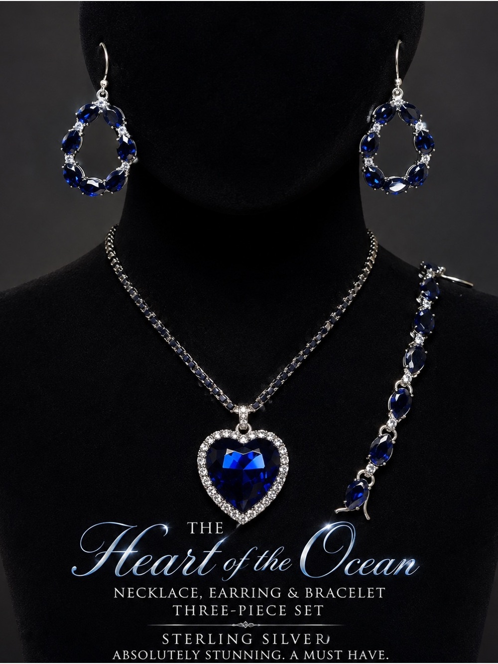 Titanic-Inspired Heart of the Ocean 4-Pc Sterling Silver Blue Sapphire Set